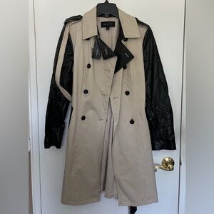 Ann Taylor Trench Coat With Leather Accents Size M